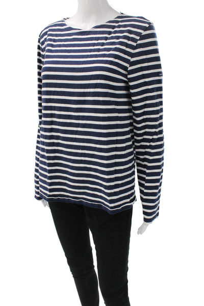 Saint James Womens Boat Neck Striped Cotton Long Sleeve T-Shirt Blue Size 42