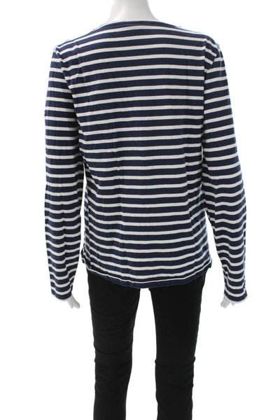 Saint James Womens Boat Neck Striped Cotton Long Sleeve T-Shirt Blue Size 42