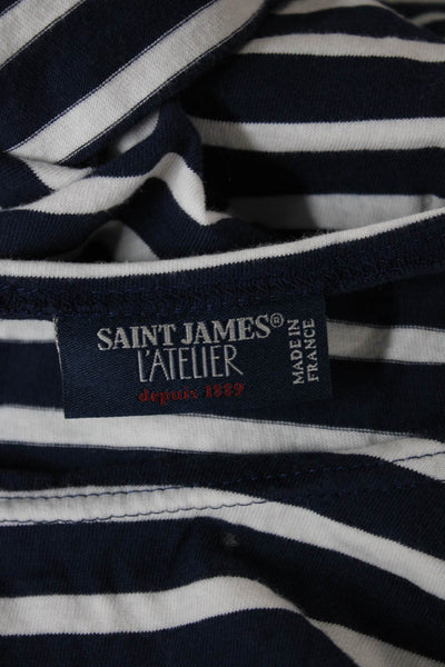 Saint James Womens Boat Neck Striped Cotton Long Sleeve T-Shirt Blue Size 42