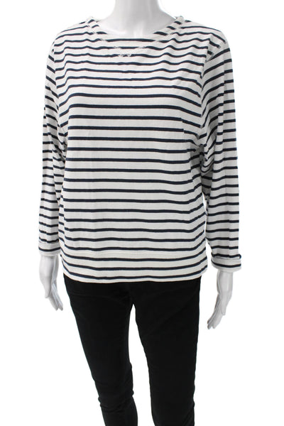 Alex Mill Women White Striped Cotton Crew Neck Longsleeve T-Shirt Size M