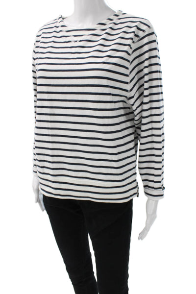 Alex Mill Women White Striped Cotton Crew Neck Longsleeve T-Shirt Size M