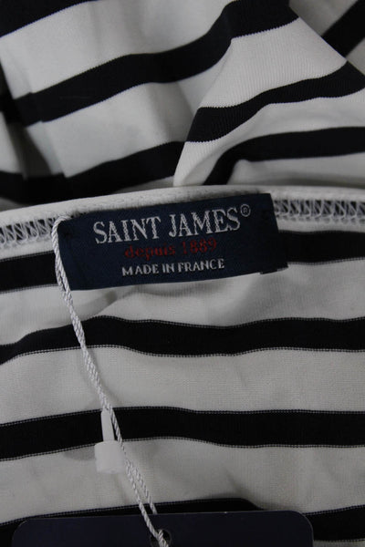 Saint James Women Shift Dress Black Striped Boat Neck 3/4 Sleeve Midi Size 40