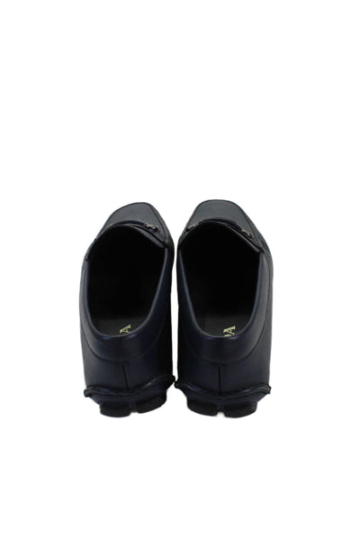 Prada Mens Silver Tone Slide On Driving Dress Loafers Navy Blue Size 10