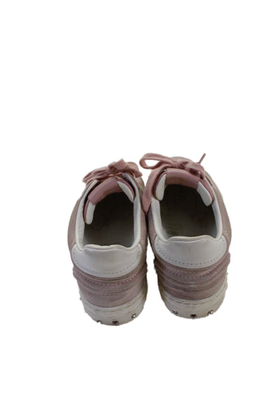 Valentino Garavani Womens Suede Low Top Rockstud Sneakers Pink White Size 6.5