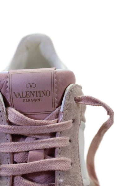 Valentino Garavani Womens Suede Low Top Rockstud Sneakers Pink White Size 6.5