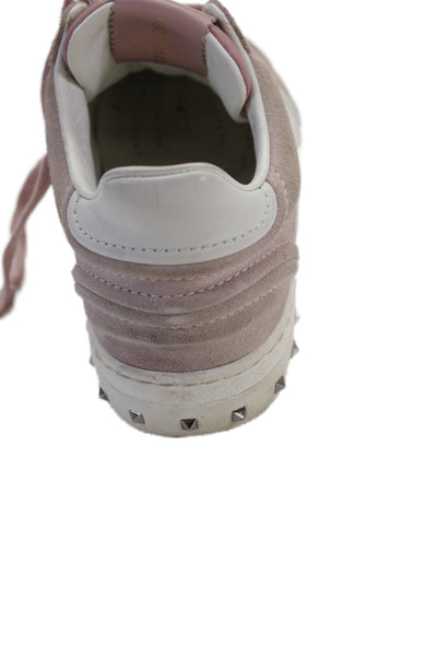 Valentino Garavani Womens Suede Low Top Rockstud Sneakers Pink White Size 6.5