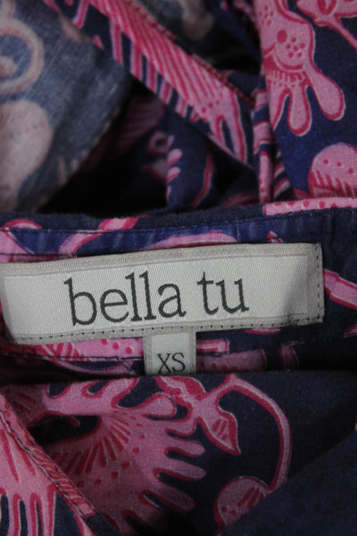 Bella Tu Women Blue Cotton Shirt Dress Long Sleeve Collared Button Size XS