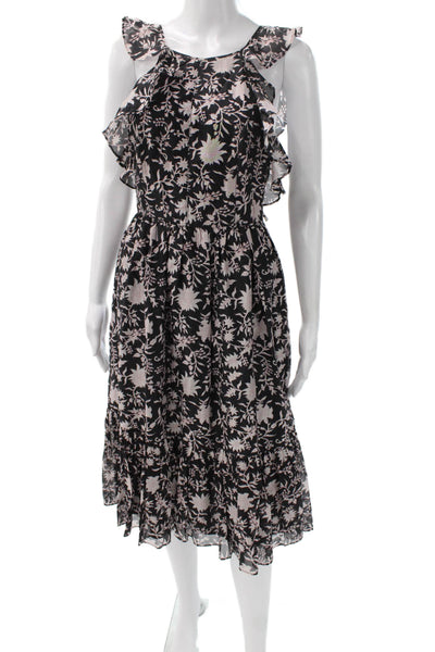 Ulla Johnson Women Black Floral Cotton Blend Sundress Tie Full Length Size 0