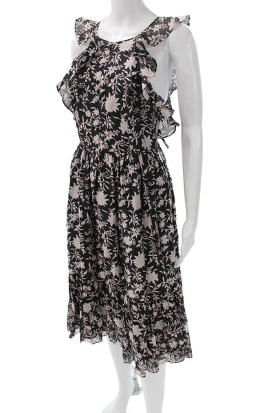Ulla Johnson Women Black Floral Cotton Blend Sundress Tie Full Length Size 0