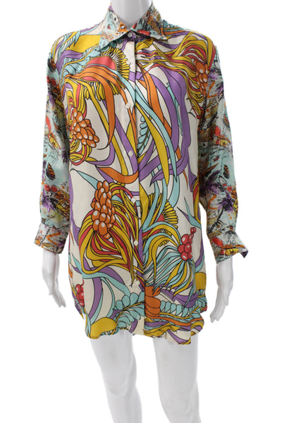 La Prestic Ouiston Women Shirt Dress Floral Collared Long Sleeve Multi Size S
