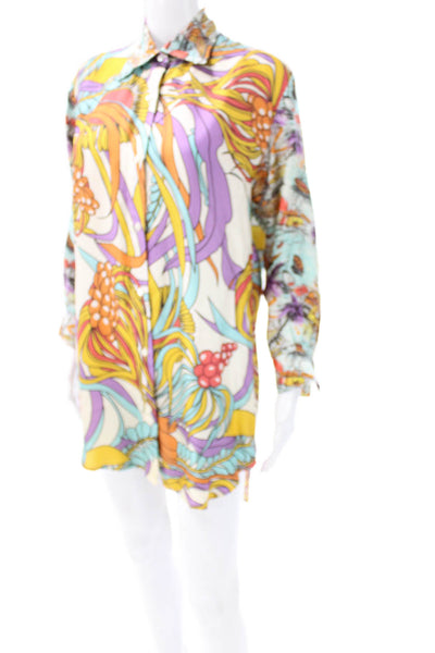 La Prestic Ouiston Women Shirt Dress Floral Collared Long Sleeve Multi Size S