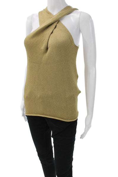 Brochu Walker Womens Halter Tank Sleeveless Gold Rayon Blend Size XS