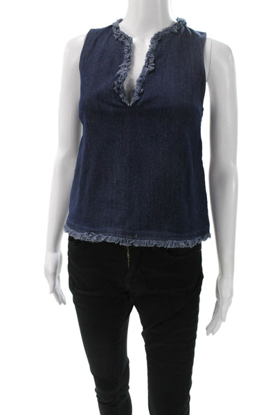 Elizabeth & James Women Basic V Neck Sleeveless Blue Cotton Tank Size XS