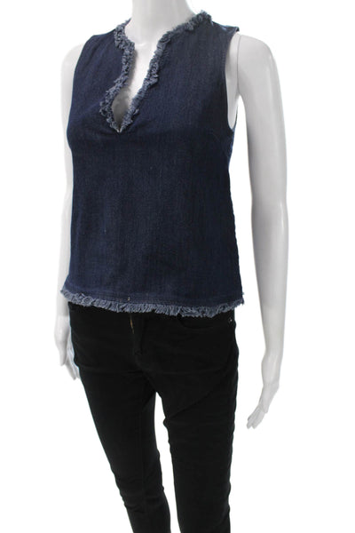 Elizabeth & James Women Basic V Neck Sleeveless Blue Cotton Tank Size XS