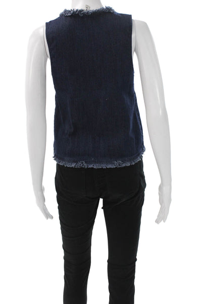 Elizabeth & James Women Basic V Neck Sleeveless Blue Cotton Tank Size XS
