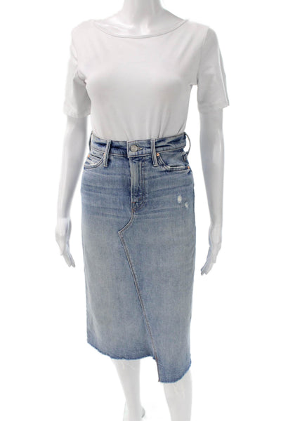 Mother Womens Straight Pencil Long Blue Cotton Button Skirt Size 24