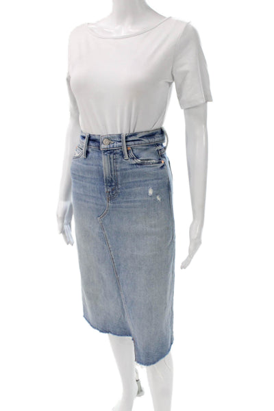 Mother Womens Straight Pencil Long Blue Cotton Button Skirt Size 24