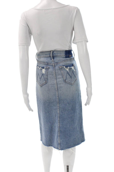 Mother Womens Straight Pencil Long Blue Cotton Button Skirt Size 24