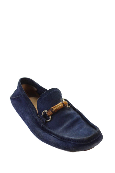 Gucci Mens Suede Bamboo Front Slide On Loafers Navy Blue Size 10 Wide
