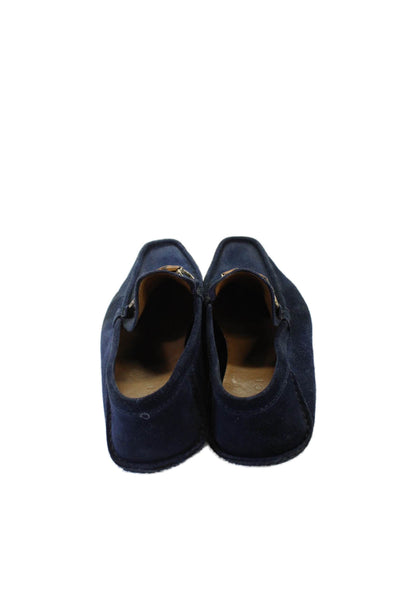 Gucci Mens Suede Bamboo Front Slide On Loafers Navy Blue Size 10 Wide