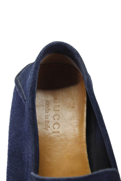 Gucci Mens Suede Bamboo Front Slide On Loafers Navy Blue Size 10 Wide