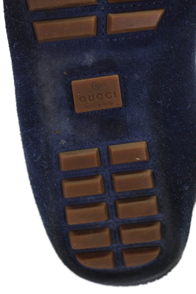 Gucci Mens Suede Bamboo Front Slide On Loafers Navy Blue Size 10 Wide