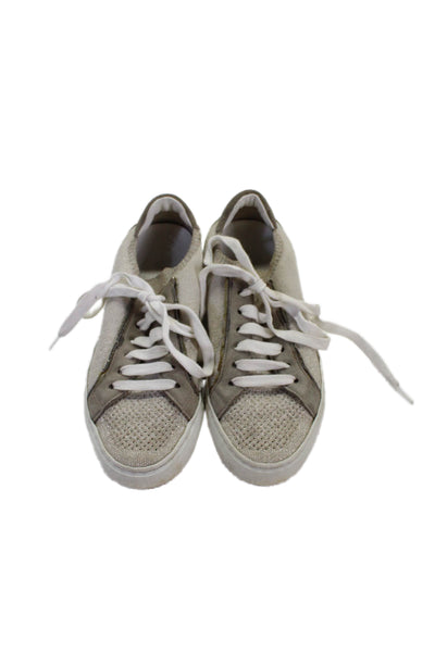 Brunello Cucinelli Womens Knit Lace Up Sneakers Beige Metallic Size 36 6