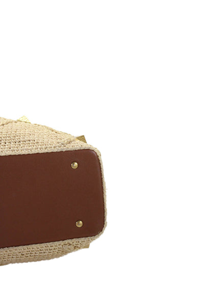 Valentino Garavani Womens Raffia Crochet Roman Stud Tote Shoulder Handbag Beige