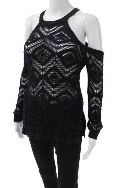 Cotton By Autumn Cashmere Women Pullover Black Geometric Longsleeve Size XS
