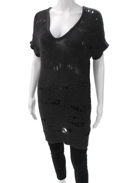 Cotton By Autumn Cashmere Womens Distressed Tunic Gray V Neck Size XS