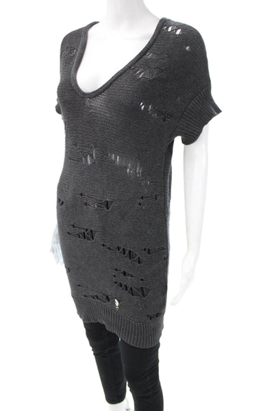 Cotton By Autumn Cashmere Womens Distressed Tunic Gray V Neck Size XS