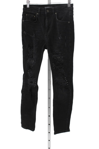 The Kooples Women Skinny Jeans Black Mid Rise Button Cotton Blend Punk Size 26