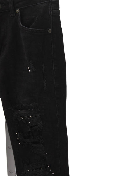The Kooples Women Skinny Jeans Black Mid Rise Button Cotton Blend Punk Size 26