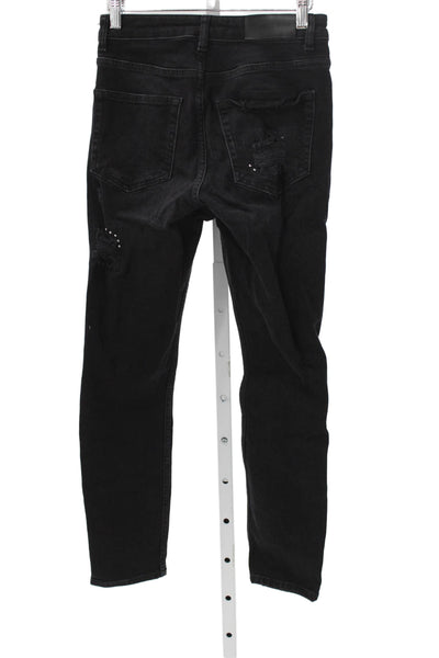 The Kooples Women Skinny Jeans Black Mid Rise Button Cotton Blend Punk Size 26