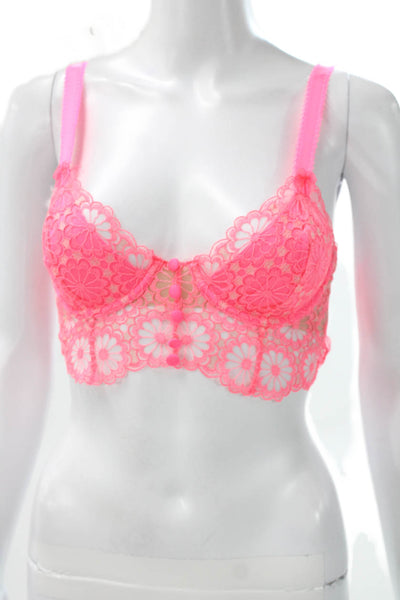 For Love & Lemons Womens Lace Adjustable Bra Pink Size 2XS