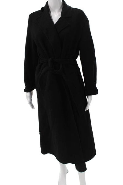 Zara Women Overcoat Black Viscose Tie Long Sleeve Size S