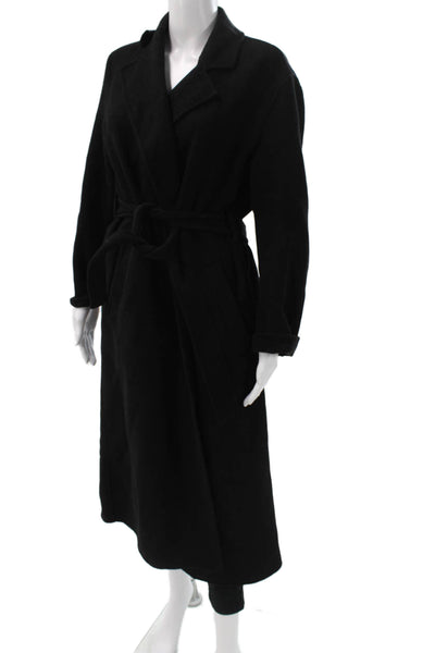 Zara Women Overcoat Black Viscose Tie Long Sleeve Size S