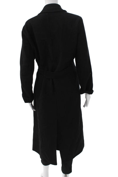 Zara Women Overcoat Black Viscose Tie Long Sleeve Size S