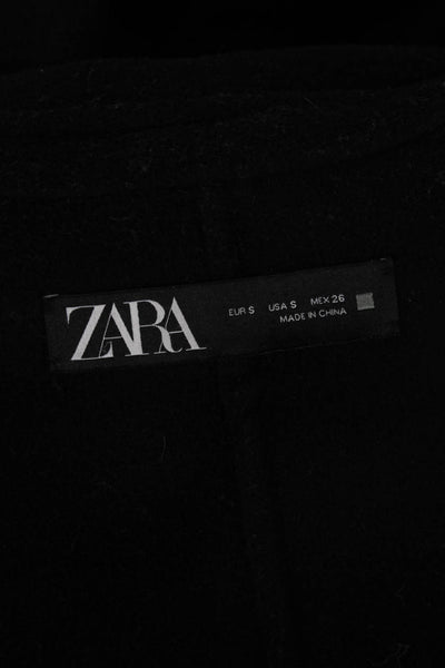 Zara Women Overcoat Black Viscose Tie Long Sleeve Size S