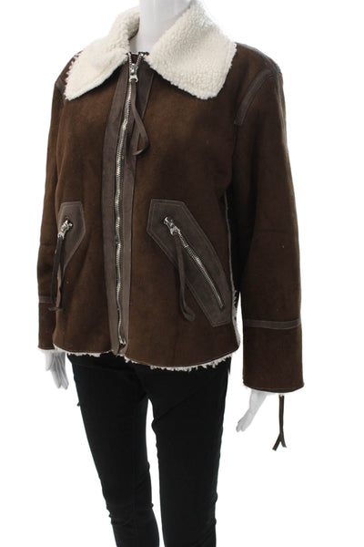 Moon River Womens Bomber Jacket Biker Faux Suede Brown Zip Long Sleeve Size XS