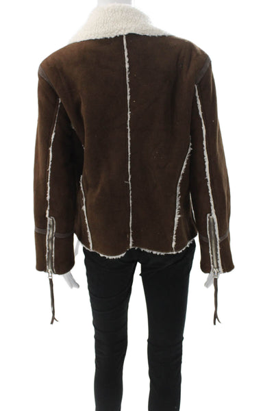 Moon River Womens Bomber Jacket Biker Faux Suede Brown Zip Long Sleeve Size XS