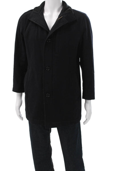 Boss Hugo Boss Mens Overcoat Black Wool Blend Button Classic Fall Size 36
