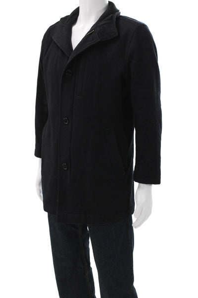Boss Hugo Boss Mens Overcoat Black Wool Blend Button Classic Fall Size 36
