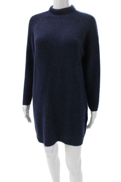 Zara Womens Sweater Dress Blue Mock Neck Long Sleeve Acrylic Size S