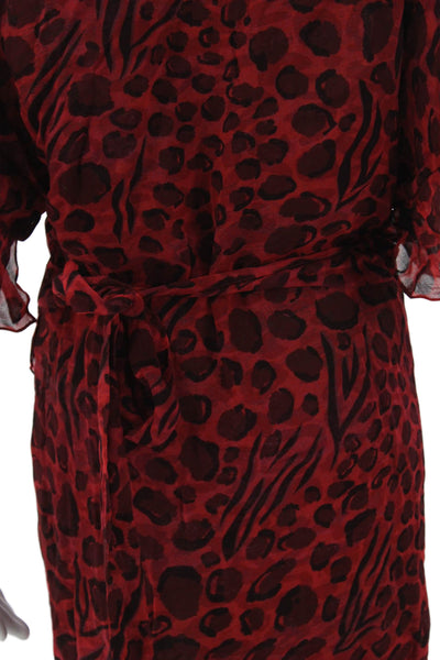 IRO Womens Red Animal Print Chiffon Wrap Dress V-Neck Short Sleeve Tie Size 42