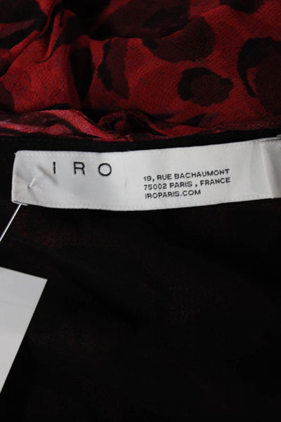 IRO Womens Red Animal Print Chiffon Wrap Dress V-Neck Short Sleeve Tie Size 42