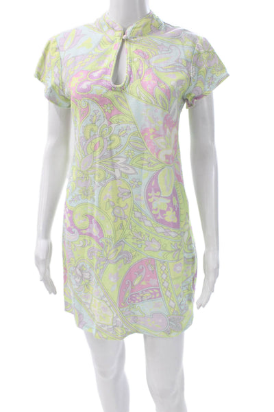 Rixo Women Shift Dress Multicolor Paisley Linen High Neck Size 6