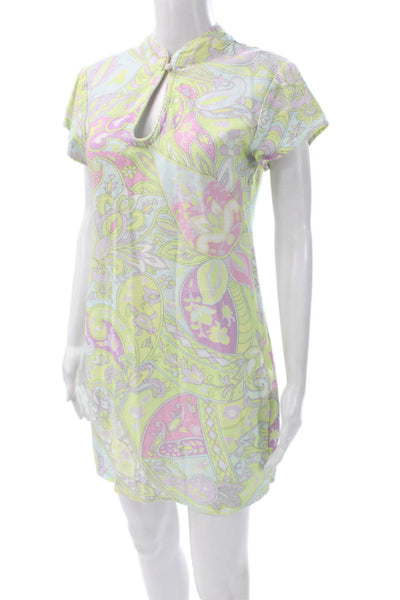Rixo Women Shift Dress Multicolor Paisley Linen High Neck Size 6