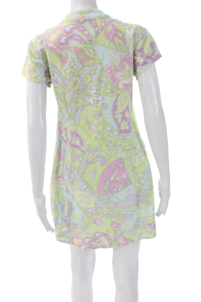 Rixo Women Shift Dress Multicolor Paisley Linen High Neck Size 6