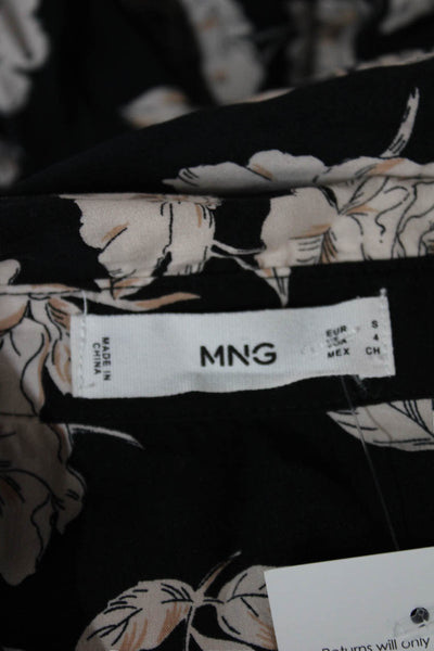 MNG Womens Black Viscose Floral Collared Long Sleeve Shirt Dress Button Size 4